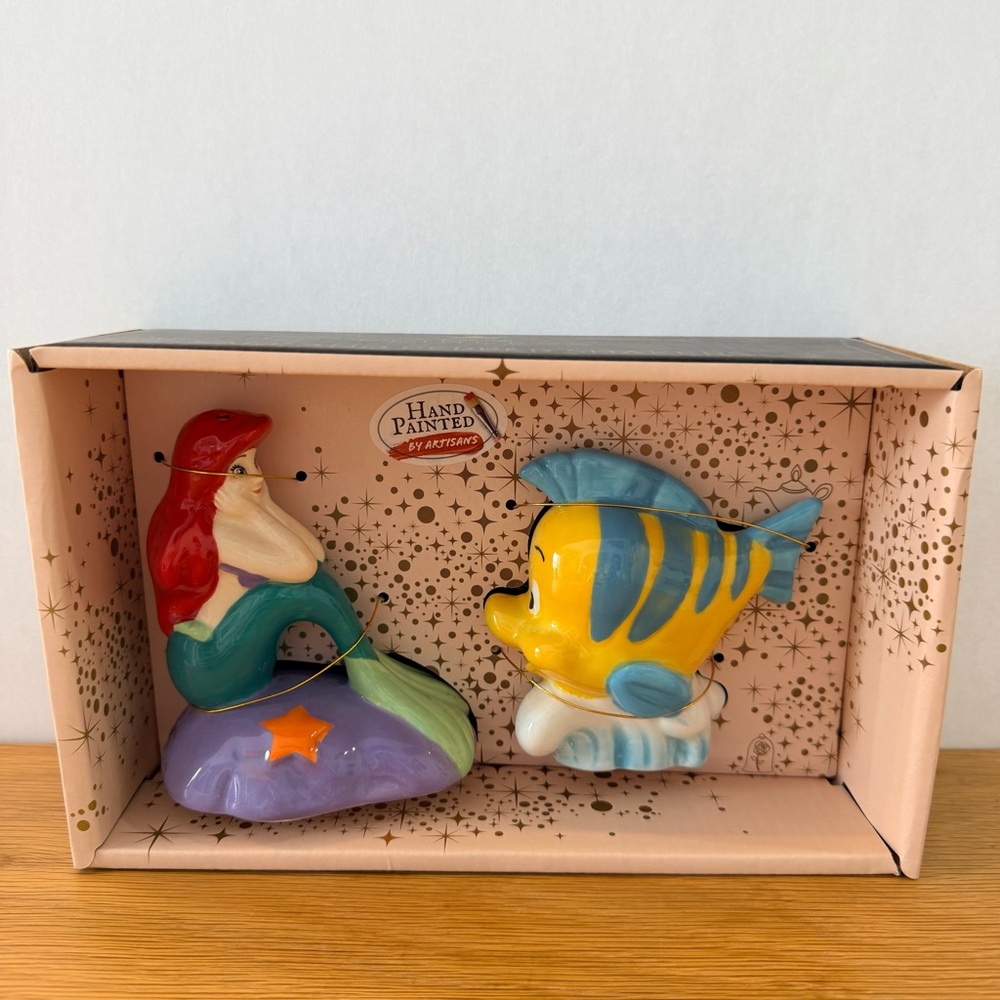 Disney Little Mermaid Ariel & Flounder Ceramic Salt Pepper Shakers New in Box